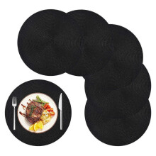 Round Braided Placemats Set of 6 Table Mats for Dining Tables Woven Washable Non-Slip Place Mats 15 Inch Halloween Black