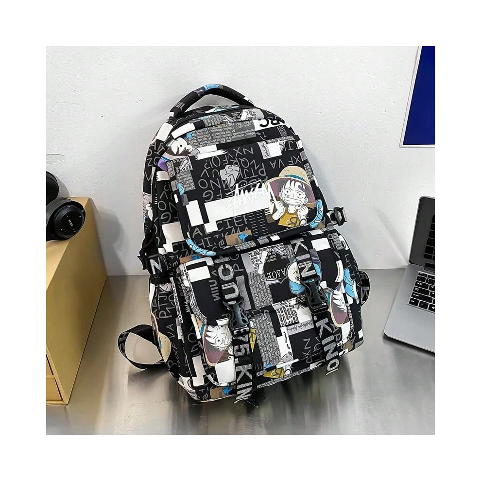 (A, 46x32x14cm) Anime Male and Female High-capacity One Piece Luffy Graffiti Printed Backpack for Middle High Students School Bag-image-OPC-PHNZBDG-NEW