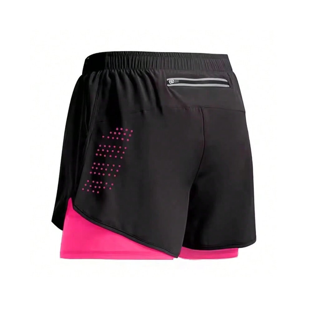 (pink, L) Men's Running Shorts Quick-drying Fitness ventilate Double Layer Shorts Men New Sport Workout Training Bodybuilding Short Pants