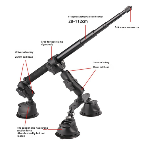 Car Suction Cup Mount Kit with Selfie Stick Ball Head Adapter 1