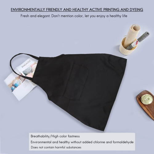 Unisex 2 Pocket Black Kitchen Apron Bib, One Size in Medium 2