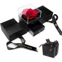 Preserved Real Rose with Rose Brooch Jewelry Gift Box
