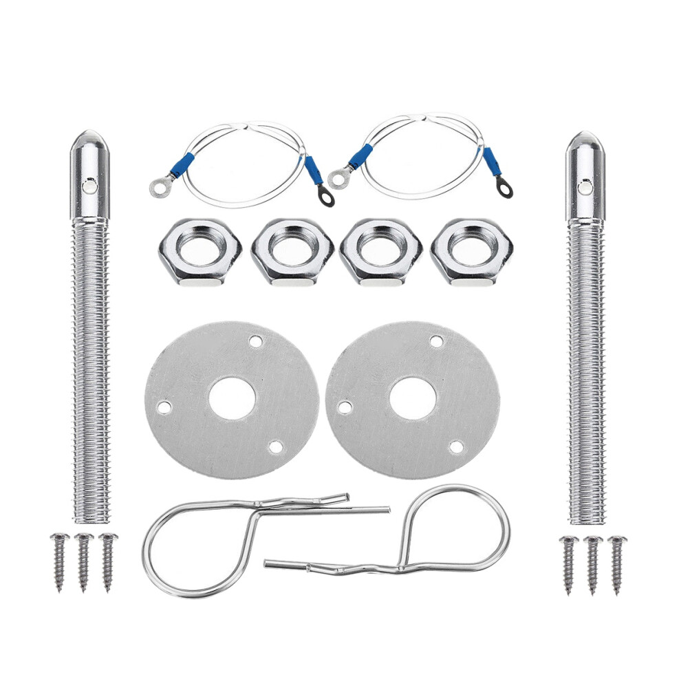 Universal Mount Bonnet Hood Pin Lock Latch Kit Racing Alloy Silver 4853476870037
