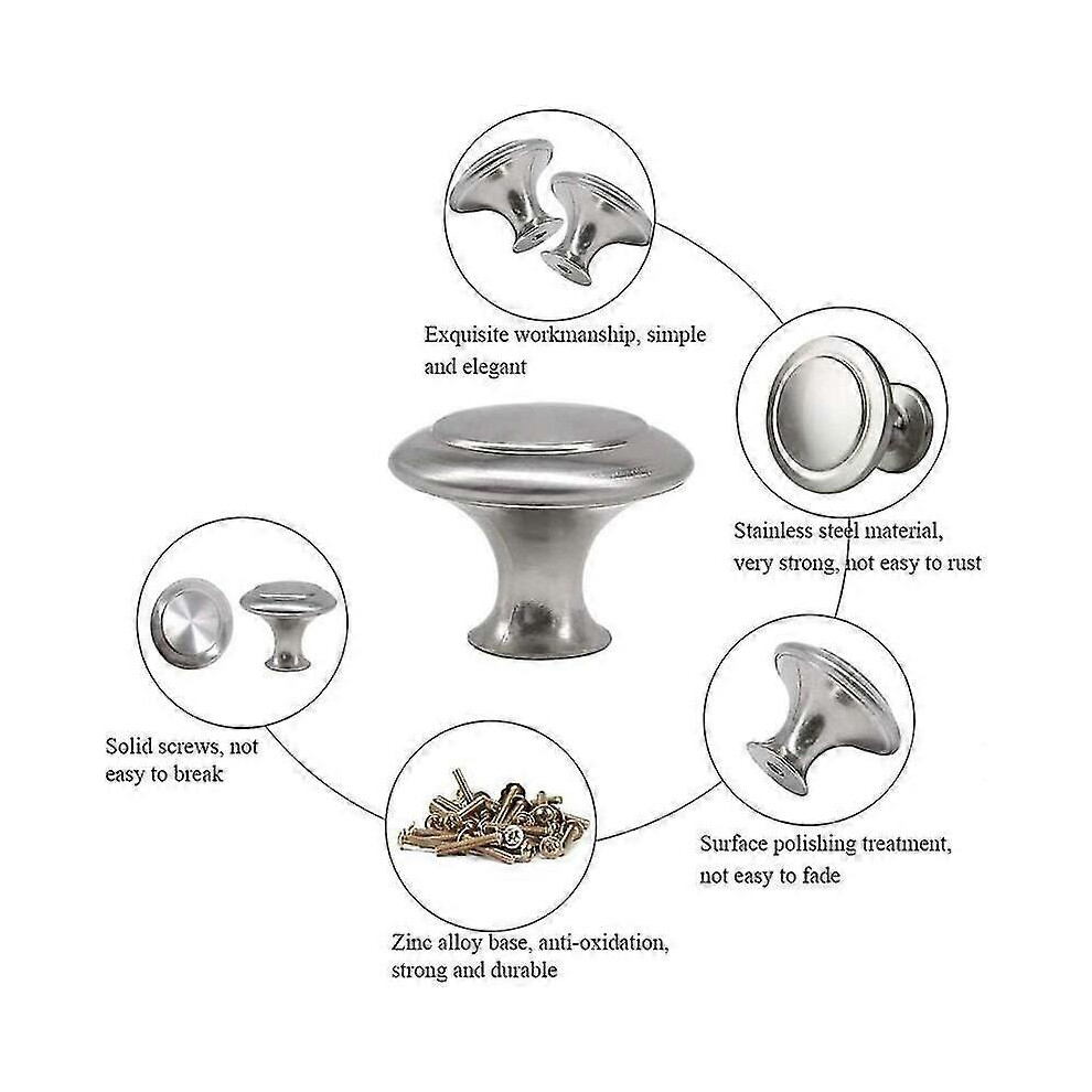 (As Show, One Size) 30Pcs Round Cupboard Door Knobs 30Mm Modern Stainless Steel Kitchen Cabinet Handle Mushroom Shape Metal Drawer Knob With 30Pcs Scr 5022564533287