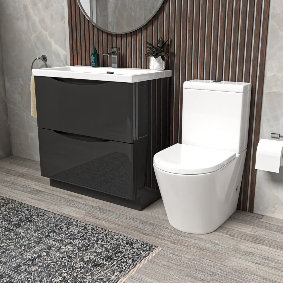 Photos - Washbasin cabinet Nes Home Dark Grey 800mm Basin Vanity Unit and Rimless Close Coupled Toilet