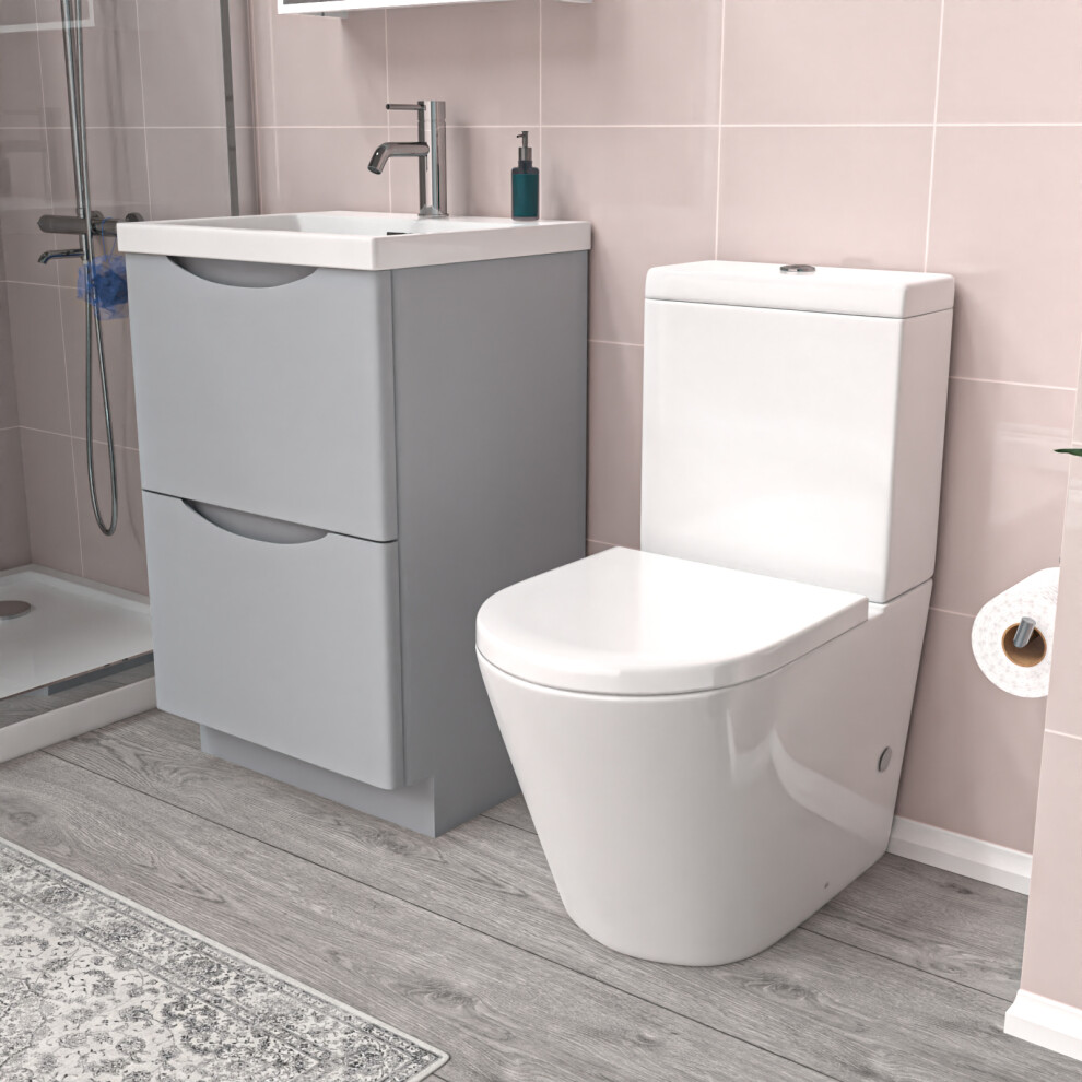 Nes Home Matte Grey 500mm Basin Vanity Unit and Rimless Close Coupled Toilet