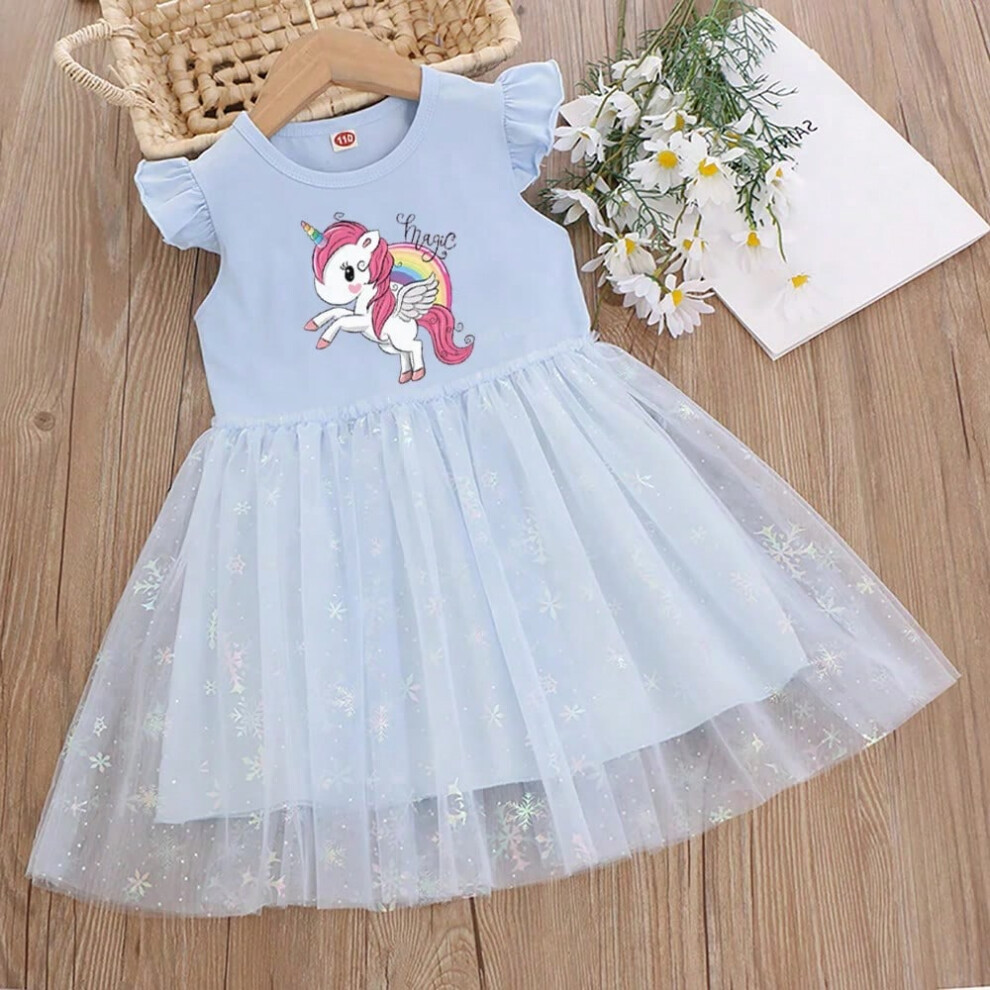 (Picture color-2, 130(6T)) Girls Clothes Summer Princess Dresses Flying Sleeve Kids Dress Unicorn Party Baby Dresses for Children Clothing Fashion Fai-image-OPC-PHP2867-NEW