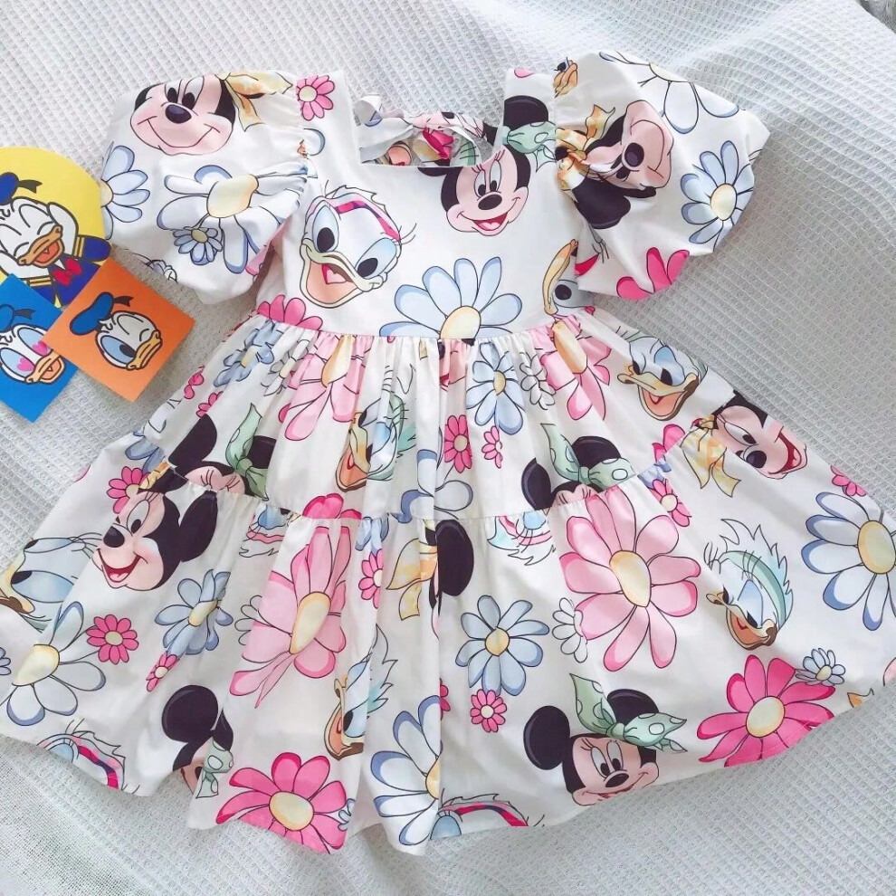 (Image Color, 90(18-24M)) Girls Dress Disney Cartoon 2025 Summer Fashion Children Princess Baby Girl Toddler Short Sleeve Cute Party Dresses Minnie Mouse
