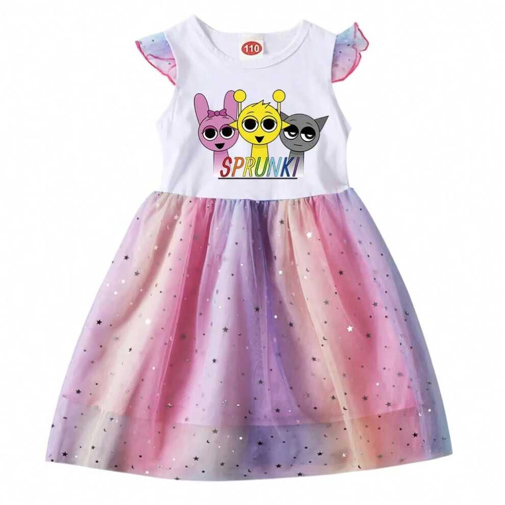 (model 2, 120(kids 5-6Years)) Hot Sprunki Cartoon Dress Baby Girls Casual Dresses Toddler Girl Horror Game Incredibox Clothes Children Princess Party Vestidos