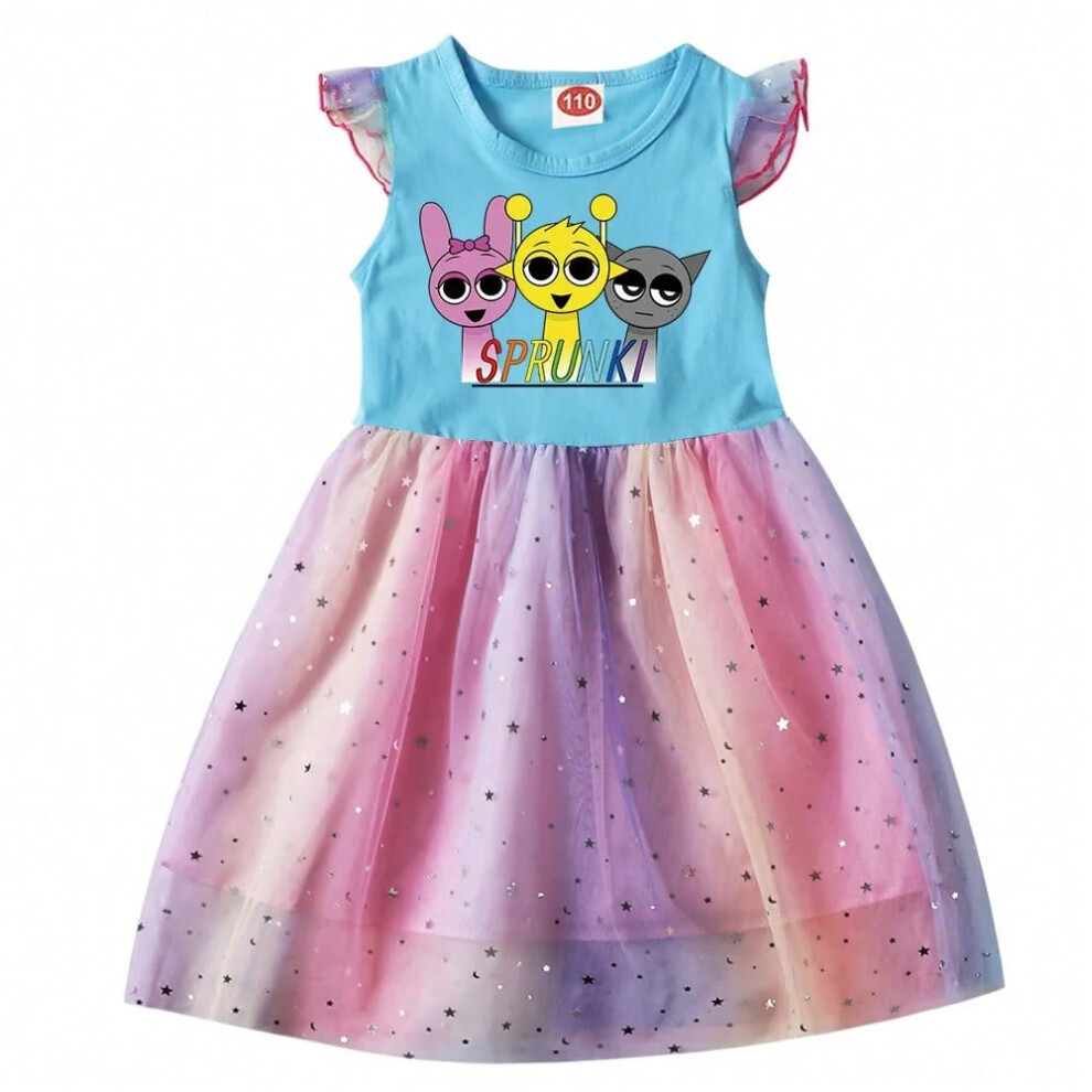 (model 1, 110(kids 3-4Years)) Hot Sprunki Cartoon Dress Baby Girls Casual Dresses Toddler Girl Horror Game Incredibox Clothes Children Princess Party Vestidos