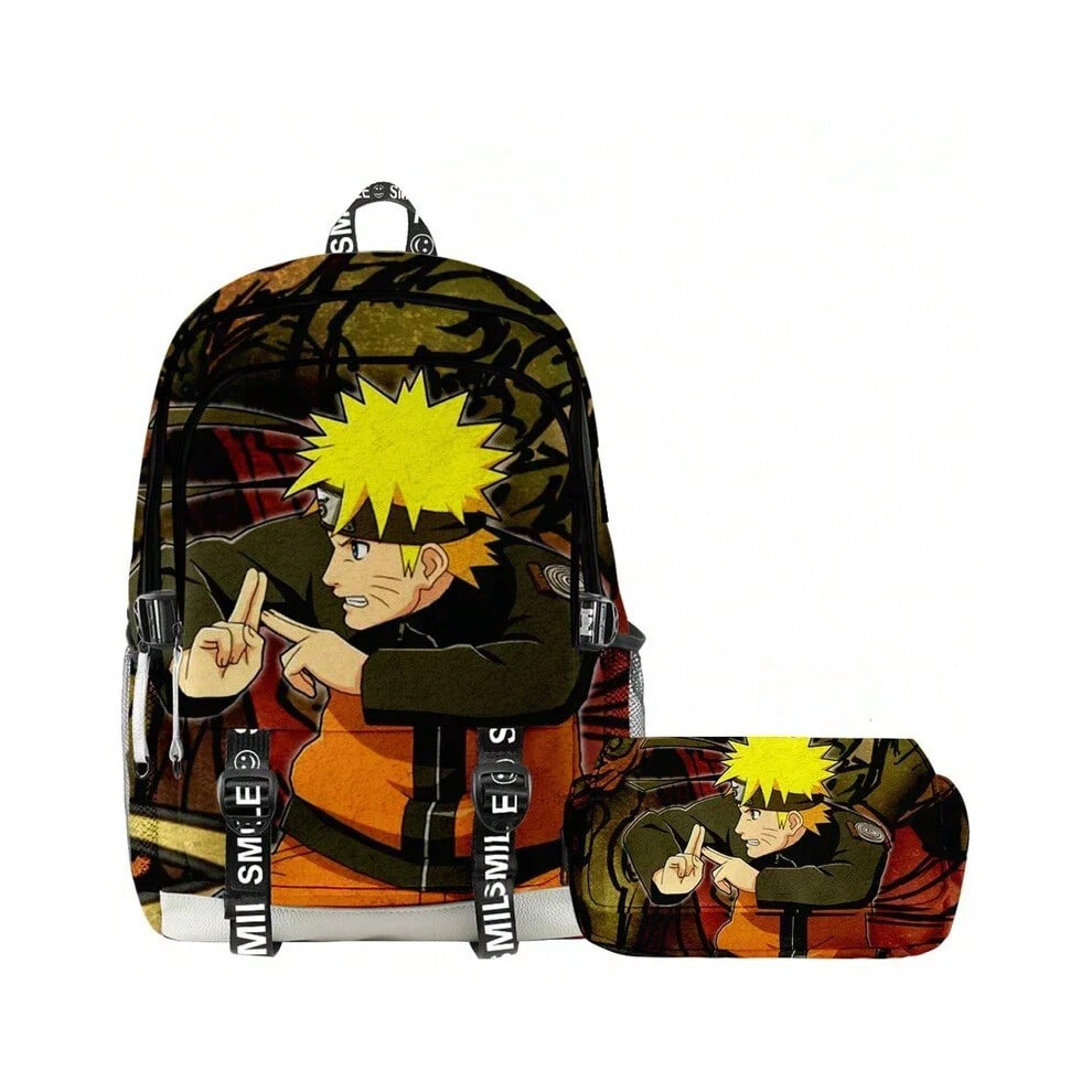 (2PCs set 15) 36 styles backpack pencil case Naruto anime children backpack boy girls double-deck backpack set teenager waterproof schoolbag