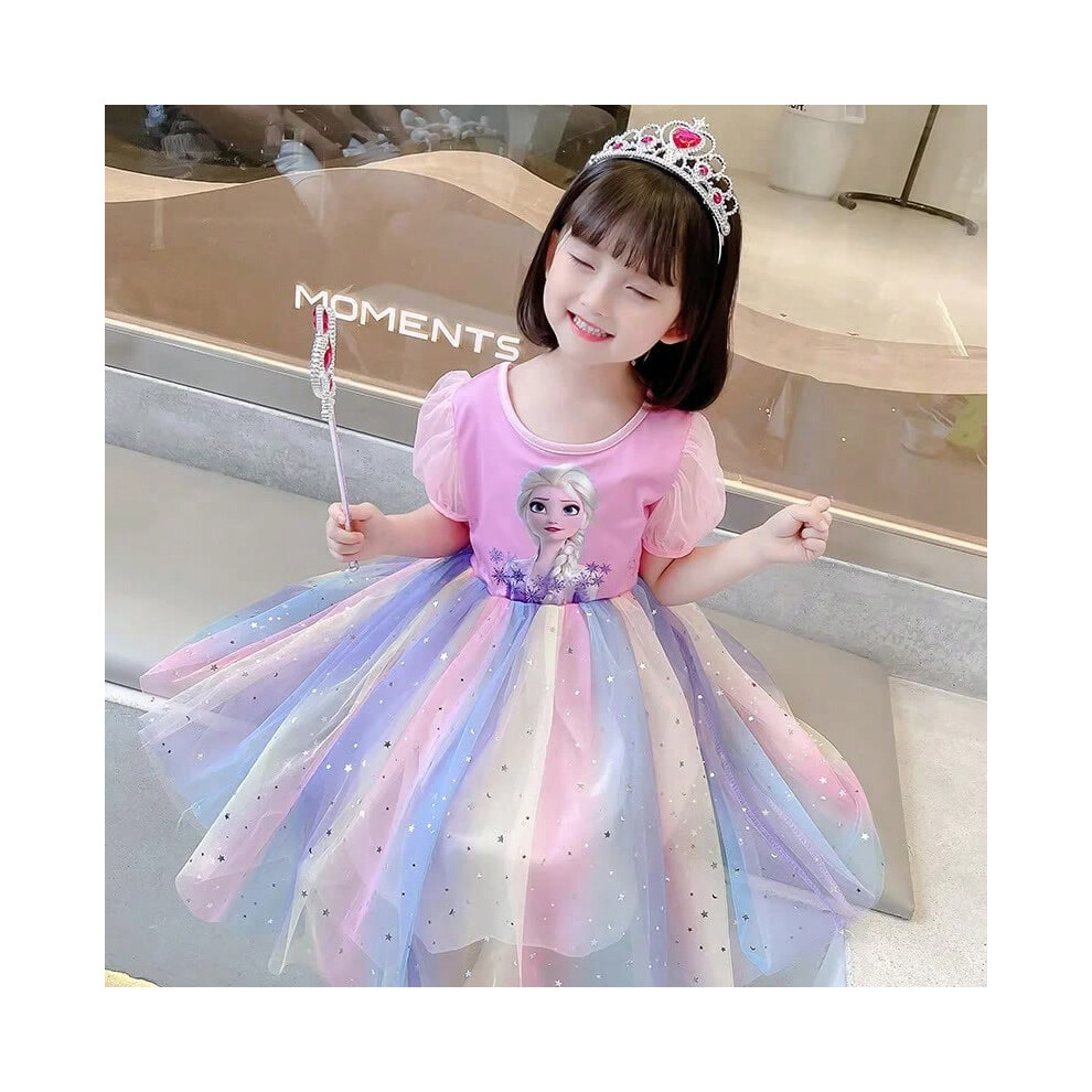 (pink, 100(3T)) New Disney Frozen Elsa Anna Princess Summer Girls Dress for Children Girl clothes Short Sleeve Ball Gown Carnival Party Dresses