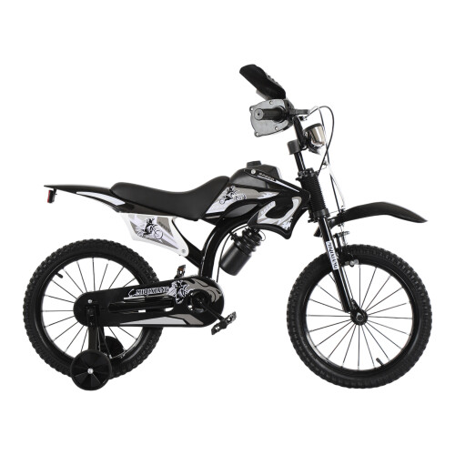 (Black, 16 inch) Kids Moto Bike Bicycle Boys Girls MOTORCROSS