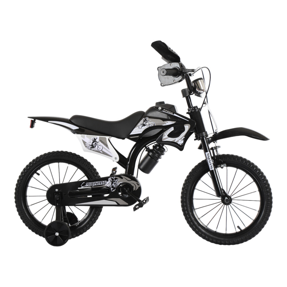 (Black, 16 inch) Kids Moto Bike Bicycle Boys Girls MOTORCROSS