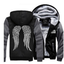 (M, Black Grey) Winter The Mens Walking Dead Hoodie Zombie Daryl Dixon Sweatshirts Fleece Wings