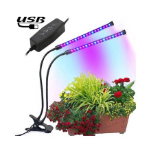 Dual Heads 18w Usb Clamp Timing Led Grow Light, Smd 5730 Blue 460nm + 630nm Red Full Spectrum, Dc 5v