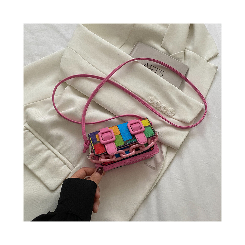 (Pink) Color Rainbow Clashing Single Shoulder Crossbody Bags Gifts Fashion Handbag-image-OPC-PHP2TT9-NEW