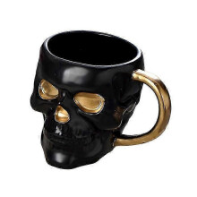 Halloween Skull Cup with Handle Lidless Ceramic Cup Funny Water Beer Milk Cup Mocha Cup Creatives Modeling Mug,600ml D