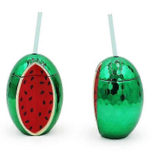 2 Pcs Watermelon Disco Ball Cups with Red Straw,for Party, Removable And Reusable,at The Pool