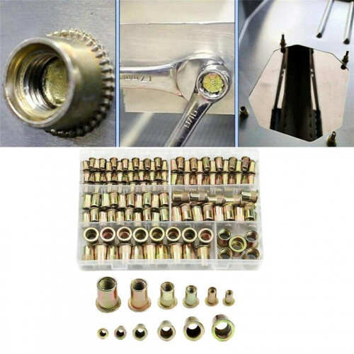 120pcs Flat Head Threaded Rivet Nut Insert Assortment Kit 2