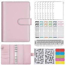 (As show, One size) A6 Money Budget Ring Binder -Organiser Binder with Pockets, Cash Stuffing Budget Wallet Planner Binder for Cash Saving B