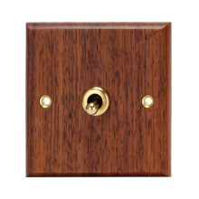 Solid Wood Retro Brass Wall Toggle Switch 86x86mm Panel 1-Switch 110V-250V Wood Colour for Home Hotel Homestay Shop