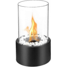 (As show, One size) Bio Ethanol Fireplace Indoor Outdoor Camping Glass Top Burner Fire Katy Black Tabletop Round (black)