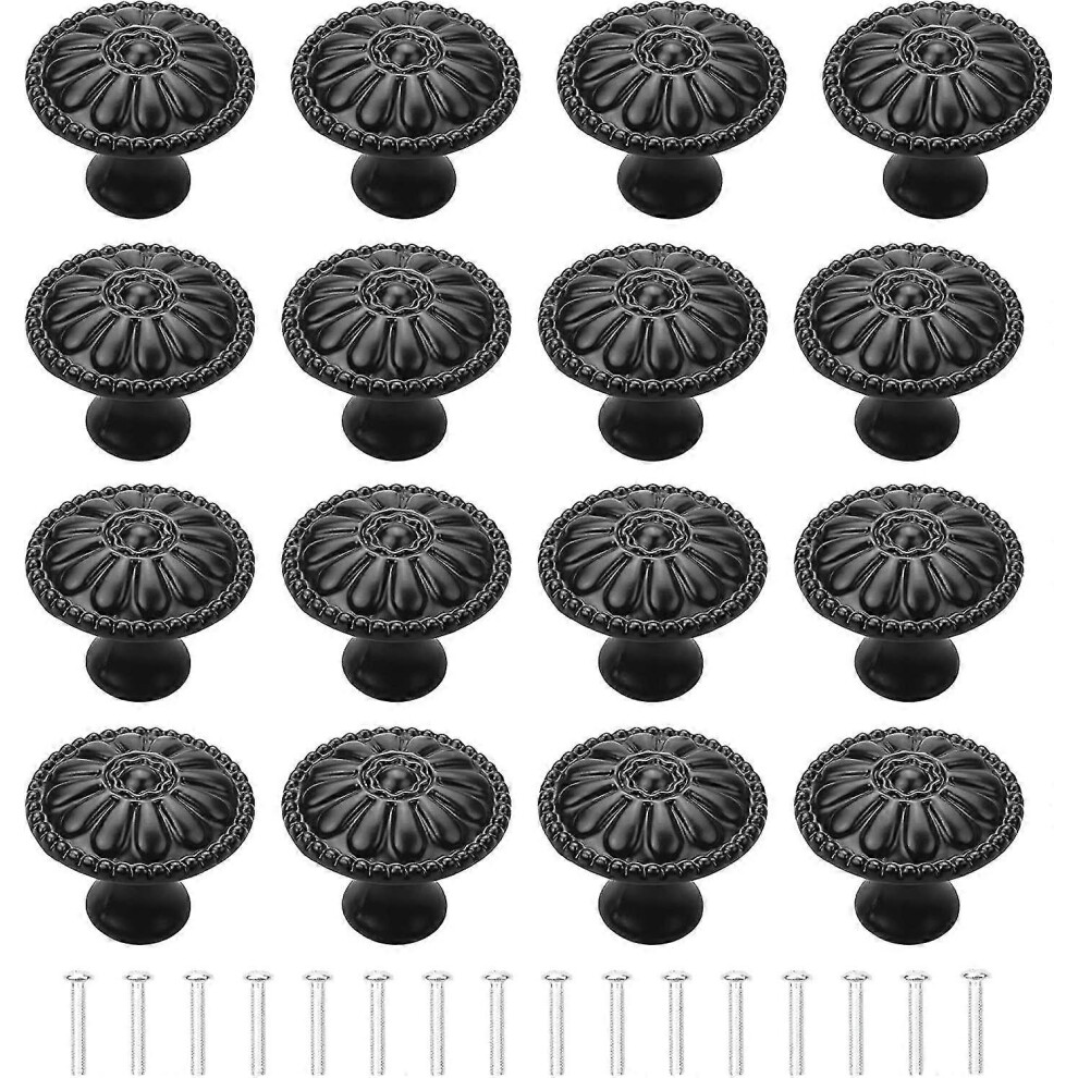 (As Show, One Size) 2024 16Pcs Black Cabinet Door Handle, Round Drawer Knobs, Single Hole Cupboard Handle 8191722674173
