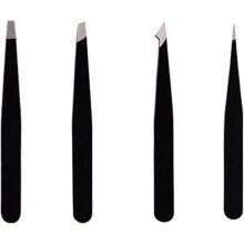 (As show, One size) Zk- 4pcs Professional Stainless Steel Tweezers, Precision Tweezers For Blackheads, Ingrown Hair, Fragments, Eyelashes, Black