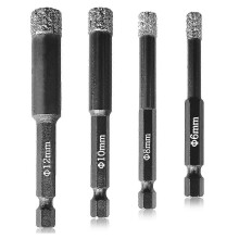 (As show, One size) Dry Diamond Drill Bits - 4pcs - (6mm), (8mm), (10mm), (12mm) - Hex - Tile Drill Bits