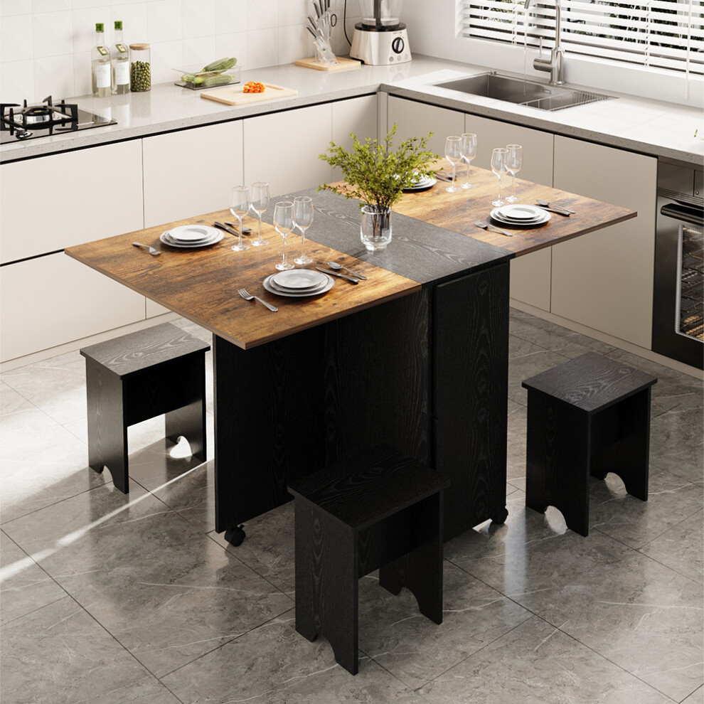 Folding Dining Table Set with 4 Stools