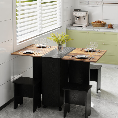 Living And Home Folding Dining Table Set with 4 Stools 1