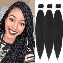 (As show, One size) Pre-stretched Braids 66cm 3 Bundles/lot Professional Synthetic Fiber Crochet Braids Yaki Texture Braiding Hair Extensions (1b)