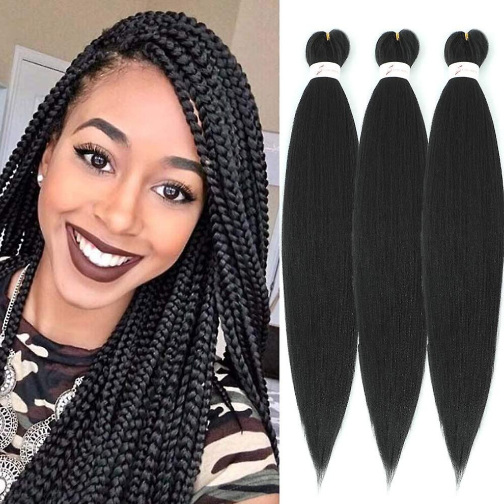 Unisex (As Show, One Size) Pre-Stretched Braids 66Cm 3 Bundles/Lot Professional Synthetic Fiber Crochet Braids Yaki Texture Braiding Hair Extensions (1B)