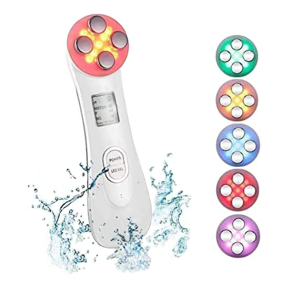 (As show, One size) Ultrasonic Beauty Device, 5in1 Multifunctional Face Care Device, 6 Modes Led1 Beauty Machine Mesotherapy Massage Device