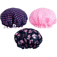 (As show, One size) Shower Cap 3 Pieces Double Elastic Waterproof Shower Cap For Women Shower Spa Hair Salon
