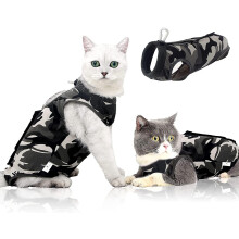 (As show, One size) Specialized Rehabilitation Clothing For Abdominal Wounds Or Skin Conditions, Post-operative, Sleepwear, Alternative E-neck For Cats (m, Camouflage)