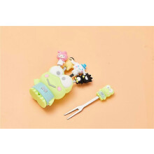(As show, One size) Fruit and Salad Forks with Stainless Steel Holder for Kids - Repeated Use - 5 Cute Fruit Forks and 1 Big-Eyed Frog Silicone Holder