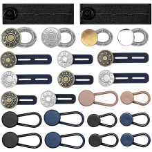 (As show, One size) 24pcs Pants Extender Buttons Silicone Waist Extender Jeans Buttons Elastic Collar Extenders for Jeans Pants Skirts T-shirts for Women and Men