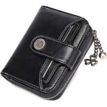 (As show, One size) Black Women's Wallet Short Leather Wallet Women's RFID Blocking Wallet Women's Small Zipper Wallet