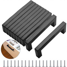 (As show, One size) 10pcs Black Kitchen Cabinet Drawer 128mm, Modern Stainless Steel Square Cabinet Drawer with 40 Screws for Office, Drawer, Cabinet, Cupboard