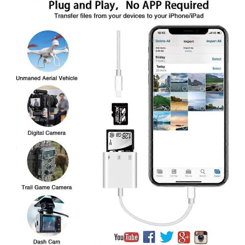 (As show, One size) SD/Micro SD Card Reader for iPhone/iPad Plug and Play, SD Memory Card Adapter with Simultaneous Reading and Charging 1