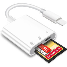 (As show, One size) SD/Micro SD Card Reader for iPhone/iPad Plug and Play, SD Memory Card Adapter with Simultaneous Reading and Charging