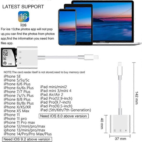 (As show, One size) SD/Micro SD Card Reader for iPhone/iPad Plug and Play, SD Memory Card Adapter with Simultaneous Reading and Charging 2