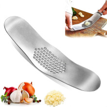(As show, One size) Garlic Press Rocker Rocking Garlic Crusher, Garlic Press Tool, Garlic Peeler, Cleaning Brush, Multifunctional Stainless Steel Garlic Press for Ginger