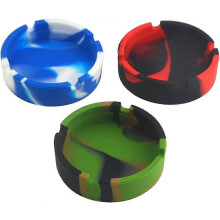 (As show, One size) 3 Pack Premium Silicone Heat Resistant Round Ashtrays for Indoor and Outdoor (Dark Color)
