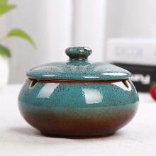 (As show, One size) Ceramic ashtray with lid, windproof - Blue ashtray for indoors and outdoors, decorative ashtray for smokers' houses