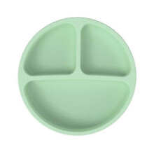 (As show, One size) Green Silicone Plates with Suction Cup for Baby- Pack of 1- Tableware Set Table Non-Slip Unbreakable Divided Plates- Dishwasher and Microwave Safe
