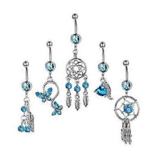 (As show, One size) (Blue 5pcs) Stainless Steel Navel Piercing Belly Button Belly Button Rings Body Jewelry for Women