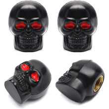(As show, One size) 4 Pieces Chrome Skull Valve Caps Tire Caps Car Accessories Universal Valve Caps for Car SUV Truck Motorcycle Bike (Black Skull)